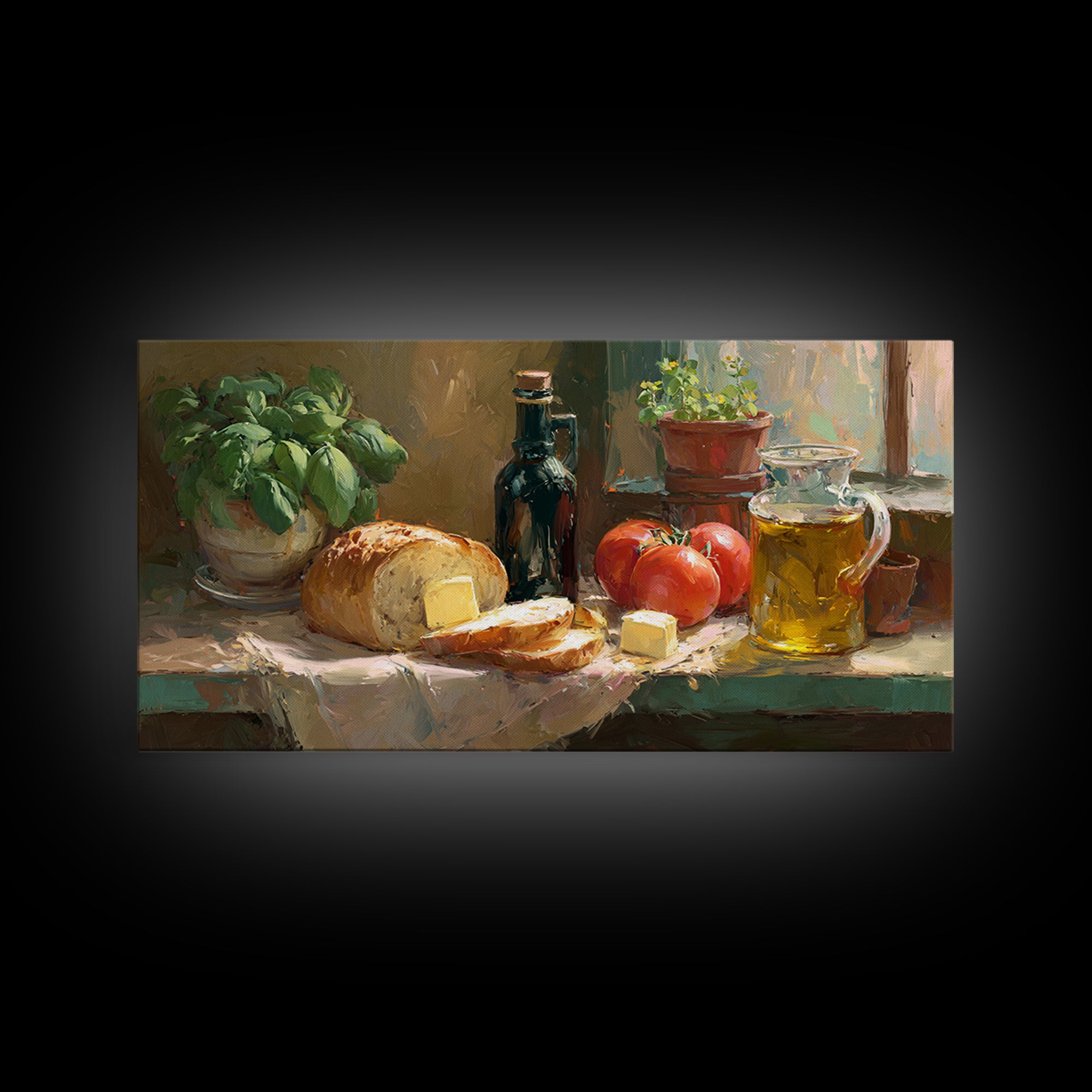 Fresh Bread with Butter and Honey Framed Canvas Print, Kitchen Art, Fine Art Print, Kitchen Decor, Watercolor Art, Kitchen, KIT-2x1-14