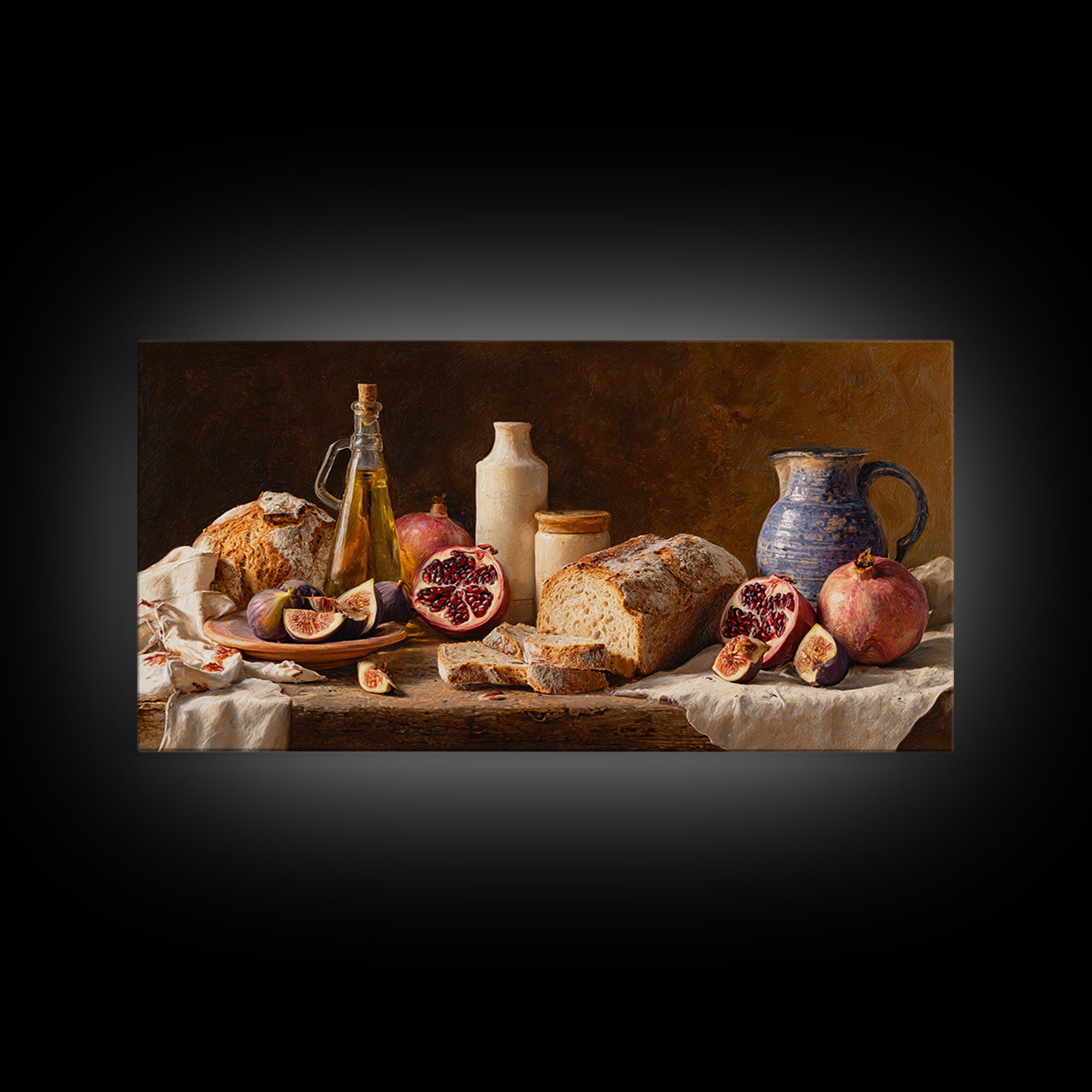 Figs Pomegranates and Linen Composition Framed Canvas Print, Kitchen Art, Statement Artwork, Kitchen Decor, Abstract Art, KIT-2x1-18