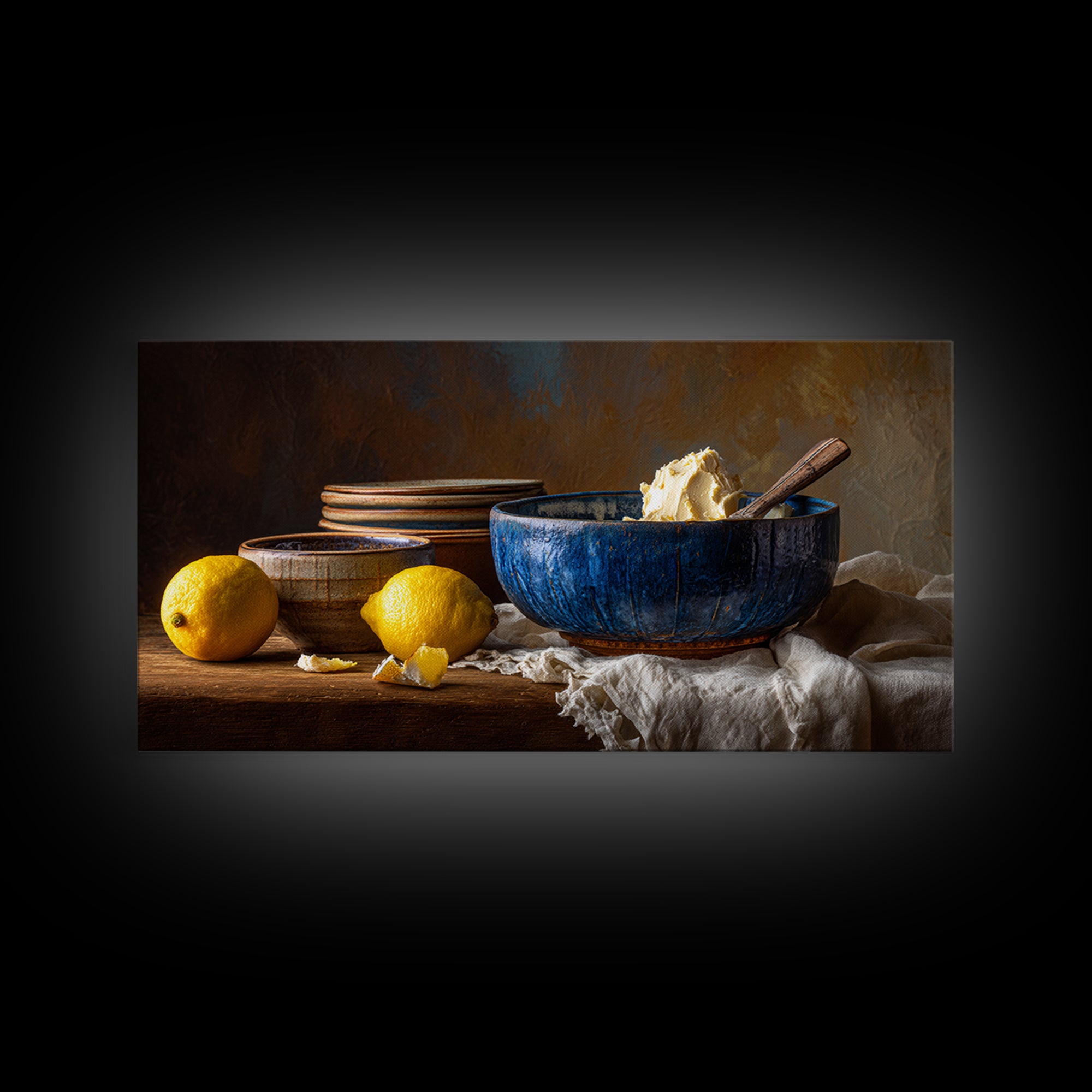 Lemons and Blue Ceramic Bowl Still Life Canvas Print, Kitchen Art, Boho Decor, Kitchen Decor, Fine Art, Kitchen, Wall Decor, KIT-2x1-22