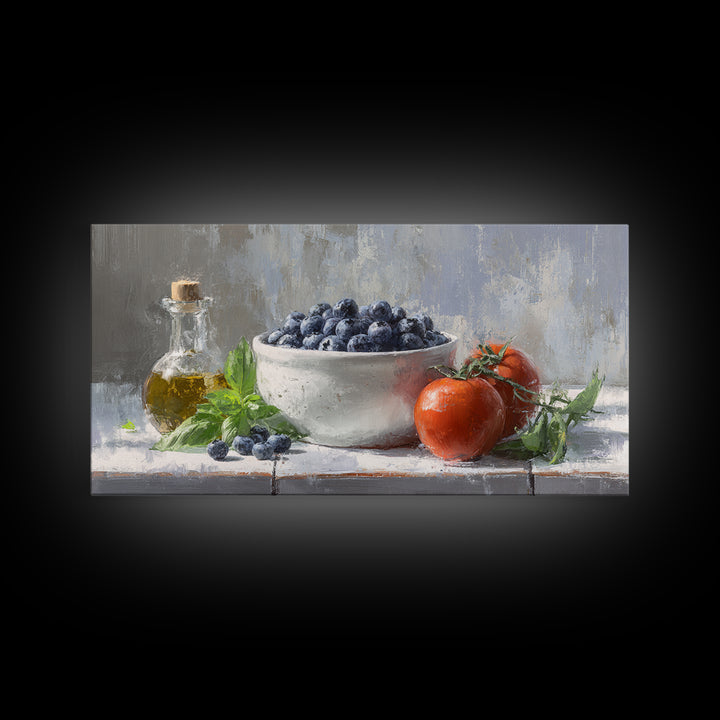 Blueberries in a White Bowl Canvas Print, Kitchen Art, Wall Decor, Kitchen Decor, Oil Painting, Kitchen, Kitchen Wall Decor, KIT-2x1-39