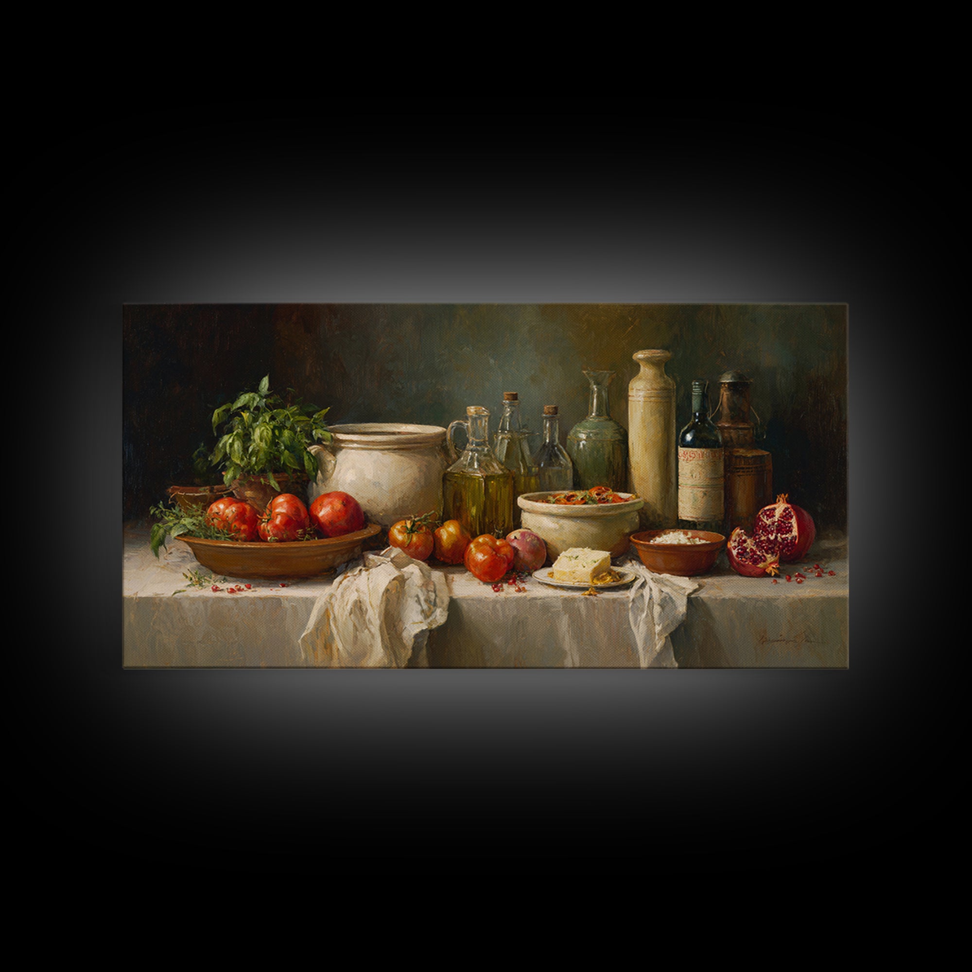Figs Pomegranates and Linen Composition Framed Canvas Print, Kitchen Art, Statement Artwork, Kitchen Decor, Abstract Art, KIT-2x1-42