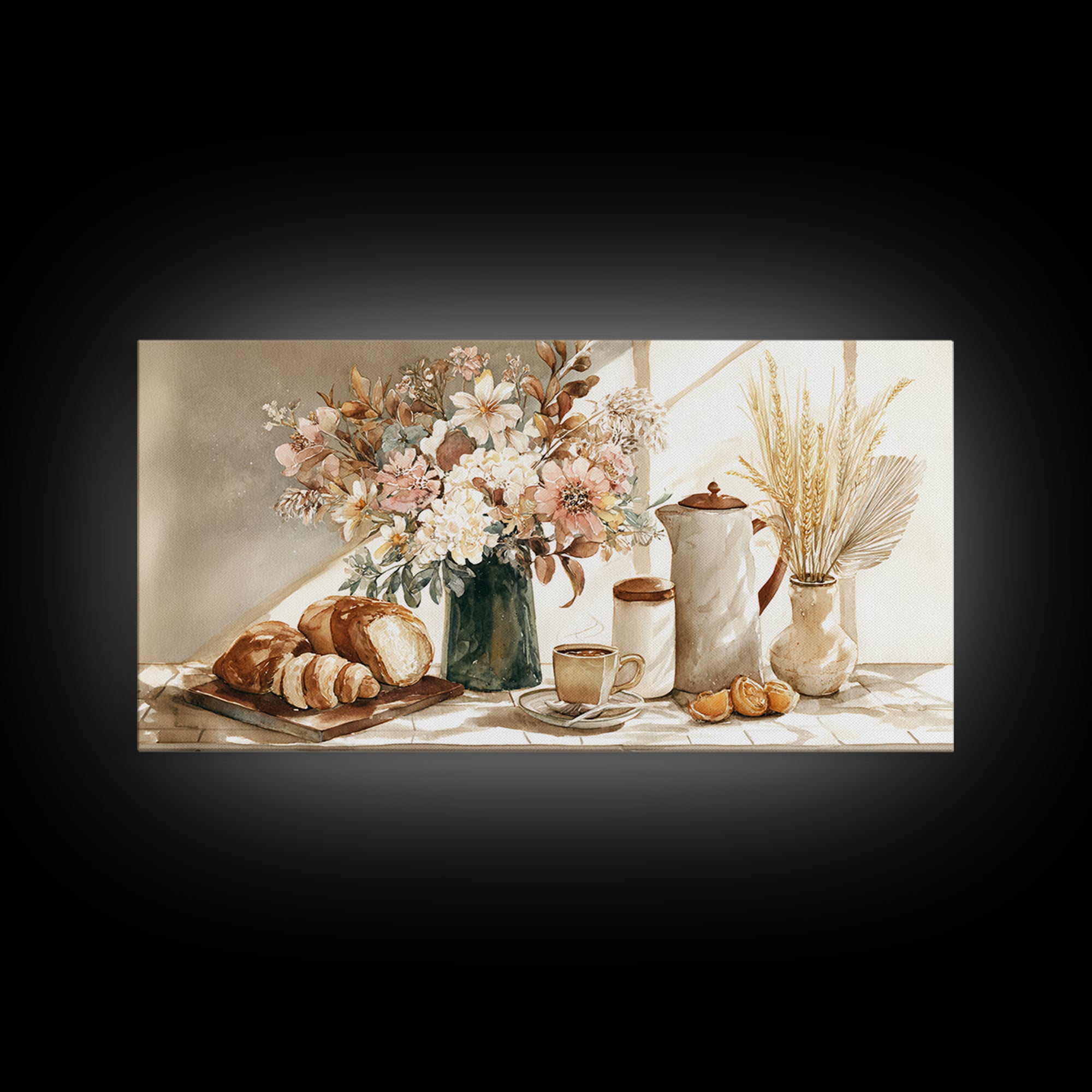 Floral Bouquet in a Kitchen Pitcher Canvas Print, Kitchen Art, Textured Painting, Kitchen Decor, Fine Art, Kitchen, KIT-2x1-44