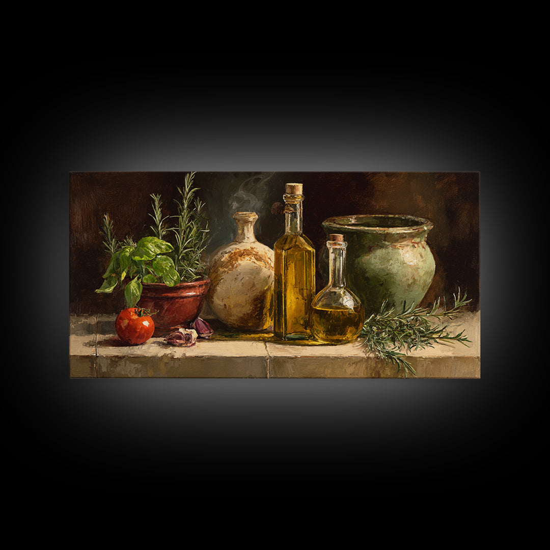 Olive Oil Bottle and Rosemary Branch Canvas Print, Kitchen Art, Art Prints, Kitchen Decor, Watercolor Art, Kitchen, Modern Art, KIT-2x1-49