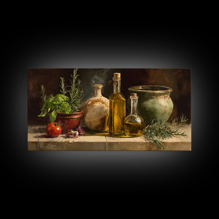 Olive Oil Bottle and Rosemary Branch Canvas Print, Kitchen Art, Art Prints, Kitchen Decor, Watercolor Art, Kitchen, Modern Art, KIT-2x1-49