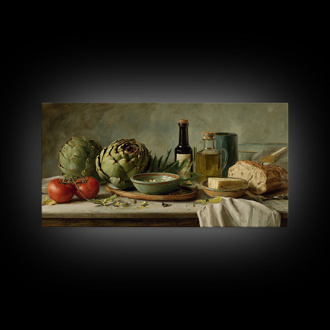 Artichoke Closeup in Painterly Green Tones Canvas Print, Kitchen Art, Art Prints, Kitchen Decor, Fine Art, Kitchen, Modern Art, KIT-2x1-64