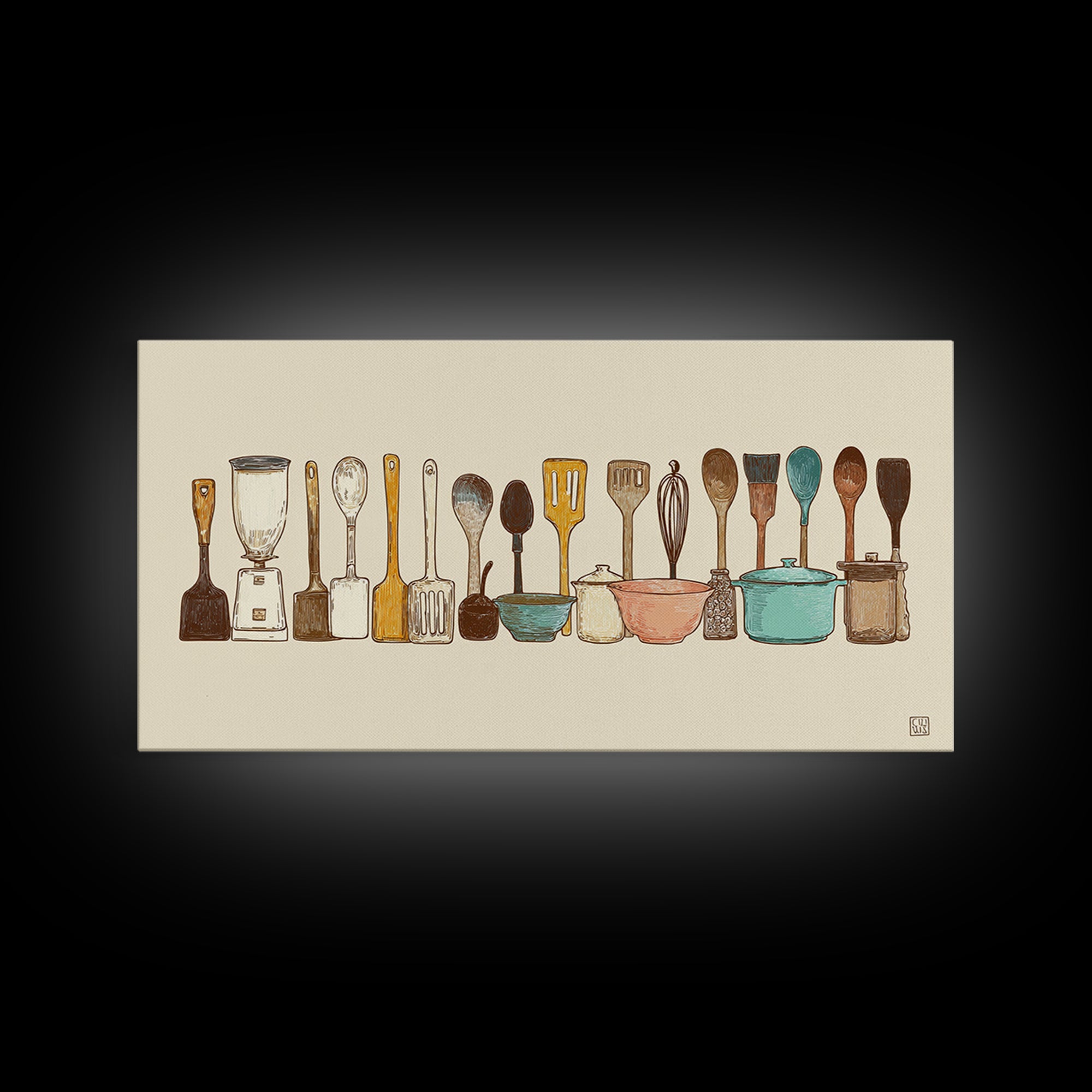 Kitchen Utensil Silhouettes Framed Canvas Print, Kitchen Art, Prints, Kitchen Decor, Fine Art, Kitchen, Kitchen Wall Decor, KIT-2x1-65