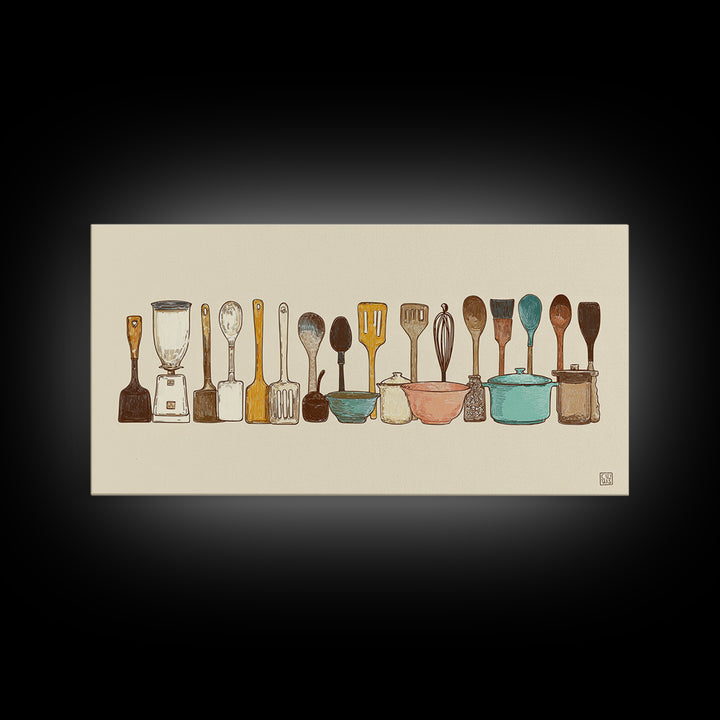 Kitchen Utensil Silhouettes Framed Canvas Print, Kitchen Art, Prints, Kitchen Decor, Fine Art, Kitchen, Kitchen Wall Decor, KIT-2x1-65