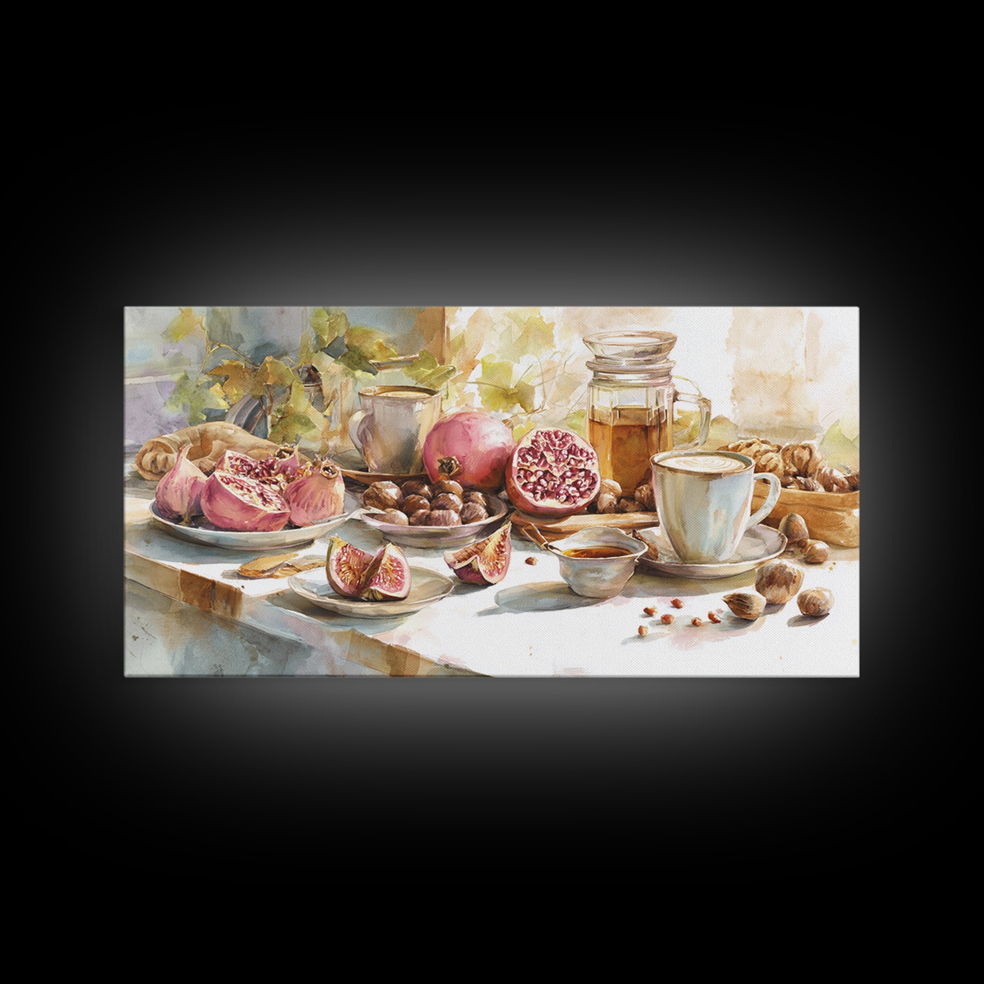 Figs Pomegranates and Linen Composition Canvas Print, Kitchen Art, Textured Painting, Kitchen Decor, Abstract Art, Kitchen, KIT-2x1-66