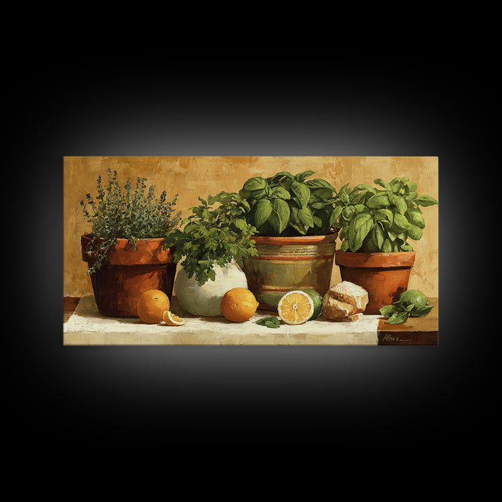 Fresh Herbs in Terracotta Pots Canvas Print, Kitchen Art, Kitchen Decor, Kitchen, Trendy Wall Art, Dining Room Wall Art, KIT-2x1-69