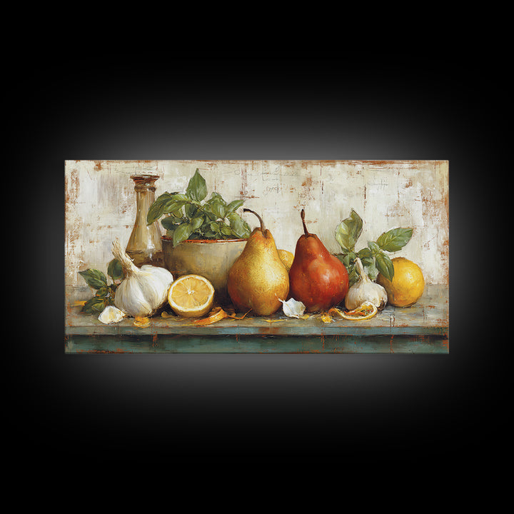 Farmhouse Pears on a Wooden Board Canvas Print, Kitchen Art, Digital Art, Kitchen Decor, Oil Painting, Kitchen, KIT-2x1-77