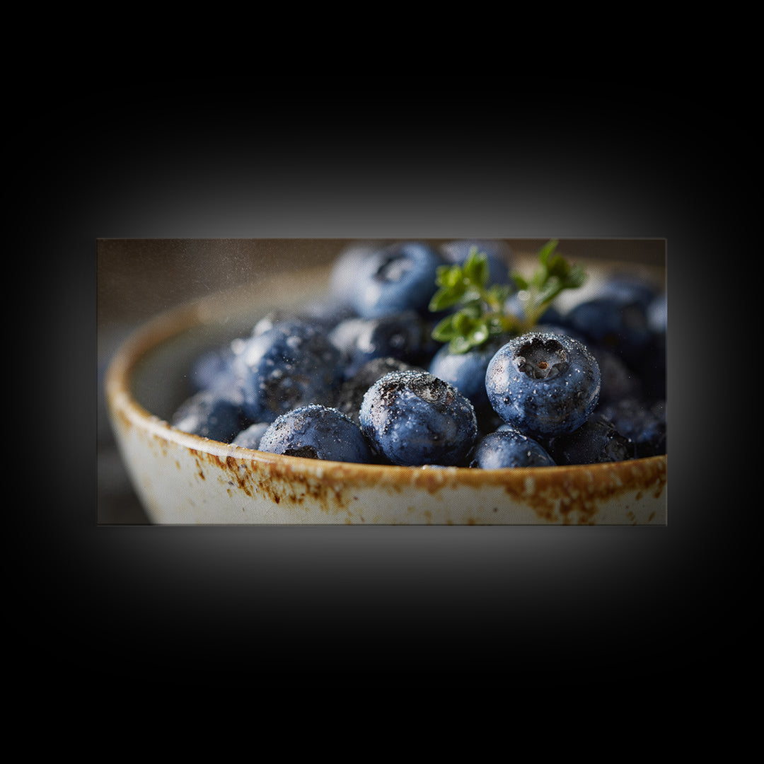 Blueberries in a White Bowl Framed Canvas Print, Kitchen Art, Coffee Art, Kitchen Decor, Fine Art, Kitchen, Fine Art Print, KIT-2x1-87