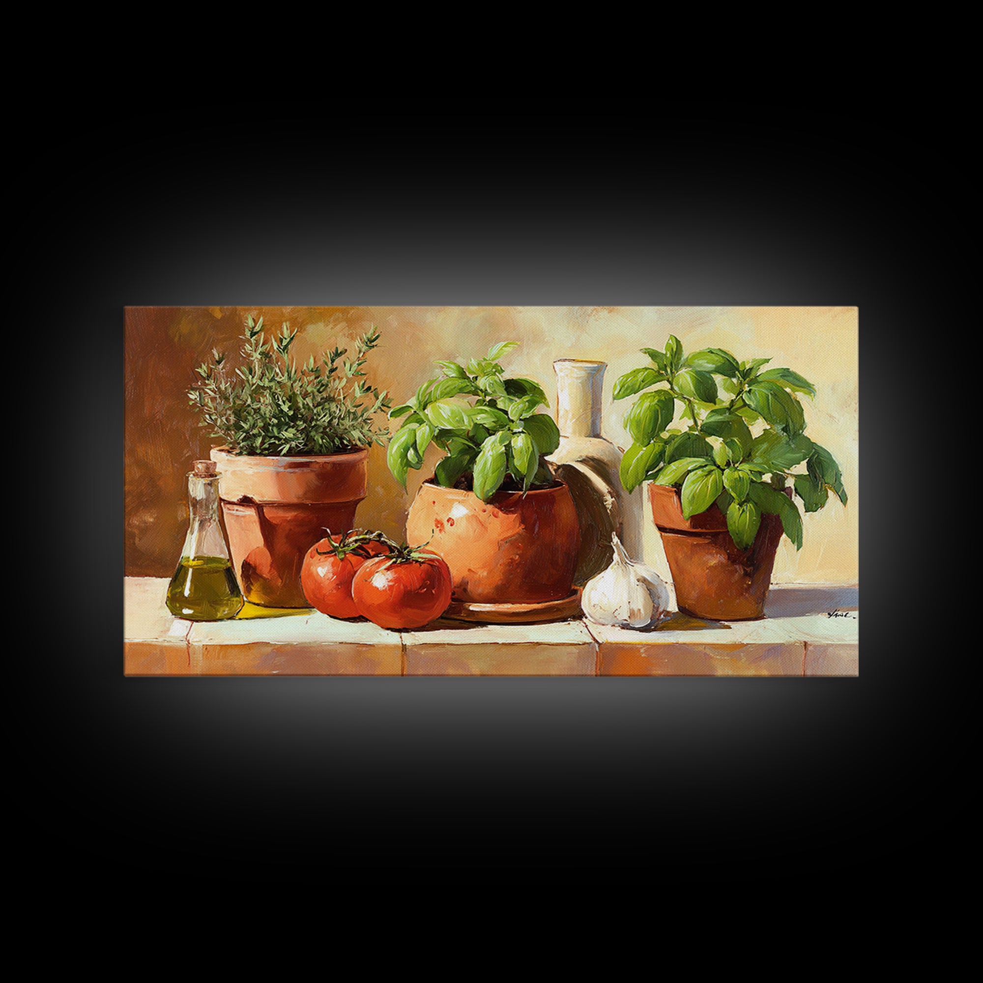 Fresh Herbs in Terracotta Pots Canvas Print, Kitchen Art, Kitchen Decor, Kitchen, Trendy Wall Art, Dining Room Wall Art, KIT-2x1-93