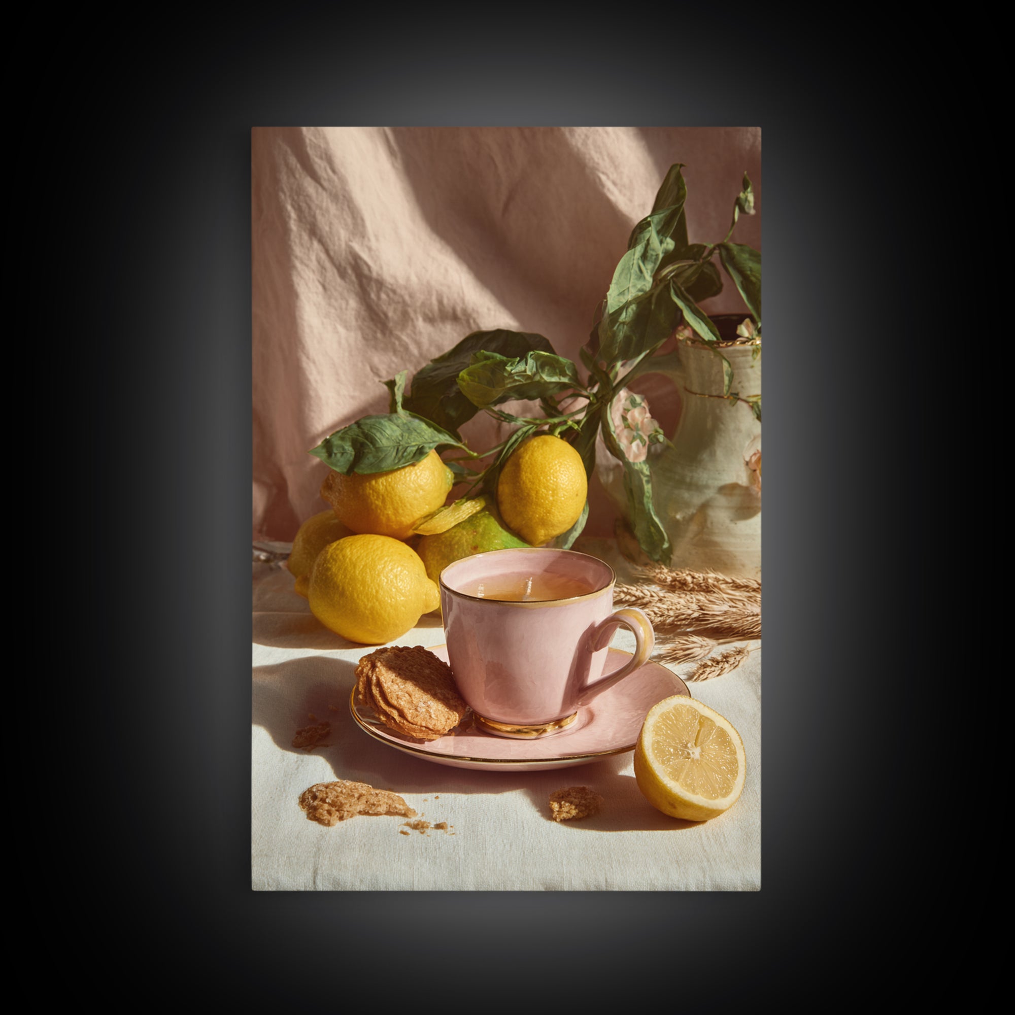 Pasta Lemons and Basil Mediterranean Still Life Framed Canvas Print, Kitchen Art, Wall Art, Kitchen Decor, Fine Art, Kitchen, KIT-2x3-1