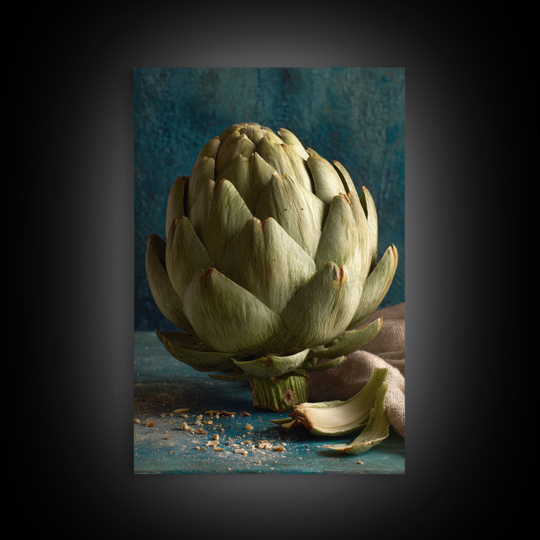 Artichoke Closeup in Painterly Green Tones Framed Canvas Print, Kitchen Art, Art Print, Kitchen Decor, Fine Art, Kitchen, KIT-2x3-100