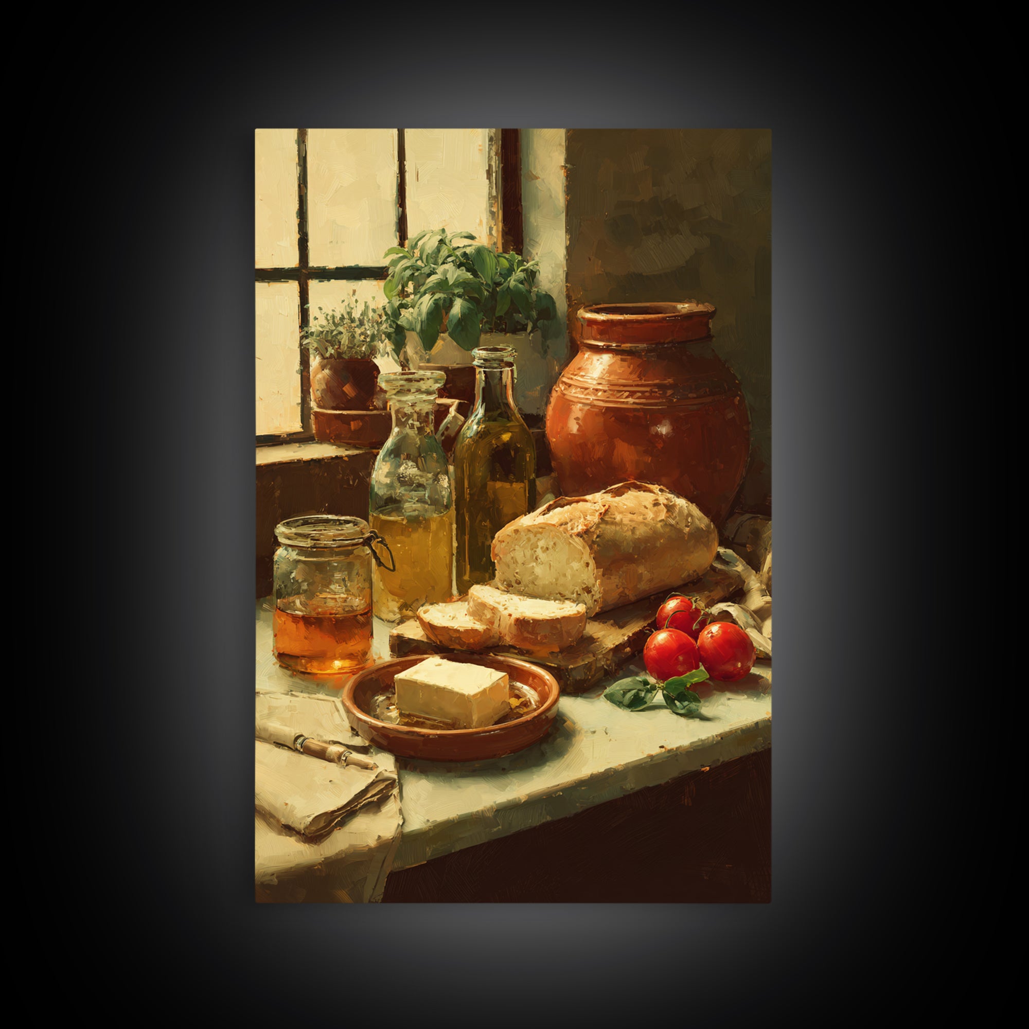 Fresh Bread with Butter and Honey Framed Canvas Print, Kitchen Art, Boho Decor, Kitchen Decor, Abstract Art, Kitchen, KIT-2x3-2