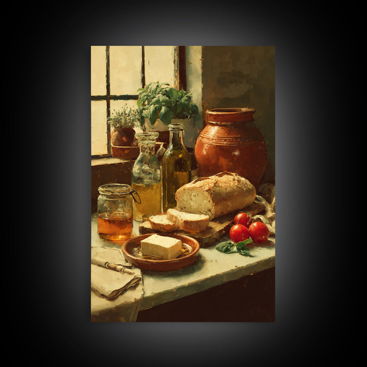 Fresh Bread with Butter and Honey Framed Canvas Print, Kitchen Art, Boho Decor, Kitchen Decor, Abstract Art, Kitchen, KIT-2x3-2