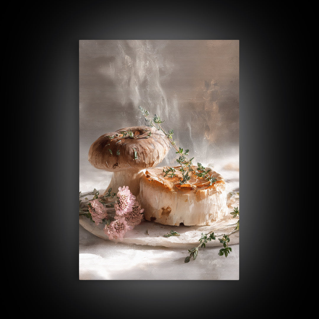 Mushrooms and Thyme Botanical Study Canvas Print, Kitchen Art, Art Print, Kitchen Decor, Fine Art, Kitchen, Art Prints, KIT-2x3-23
