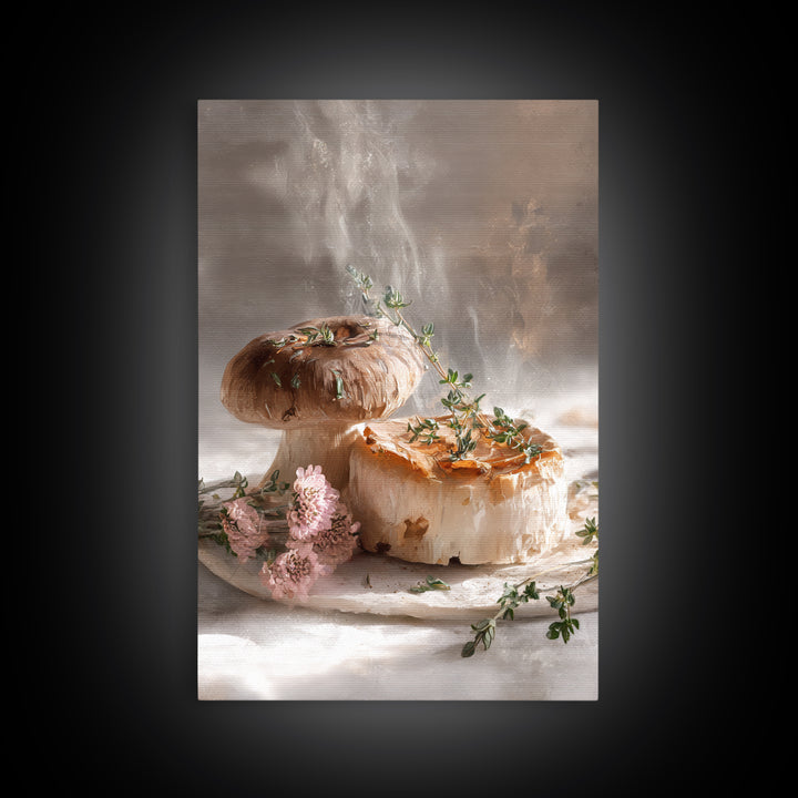 Mushrooms and Thyme Botanical Study Canvas Print, Kitchen Art, Art Print, Kitchen Decor, Fine Art, Kitchen, Art Prints, KIT-2x3-23