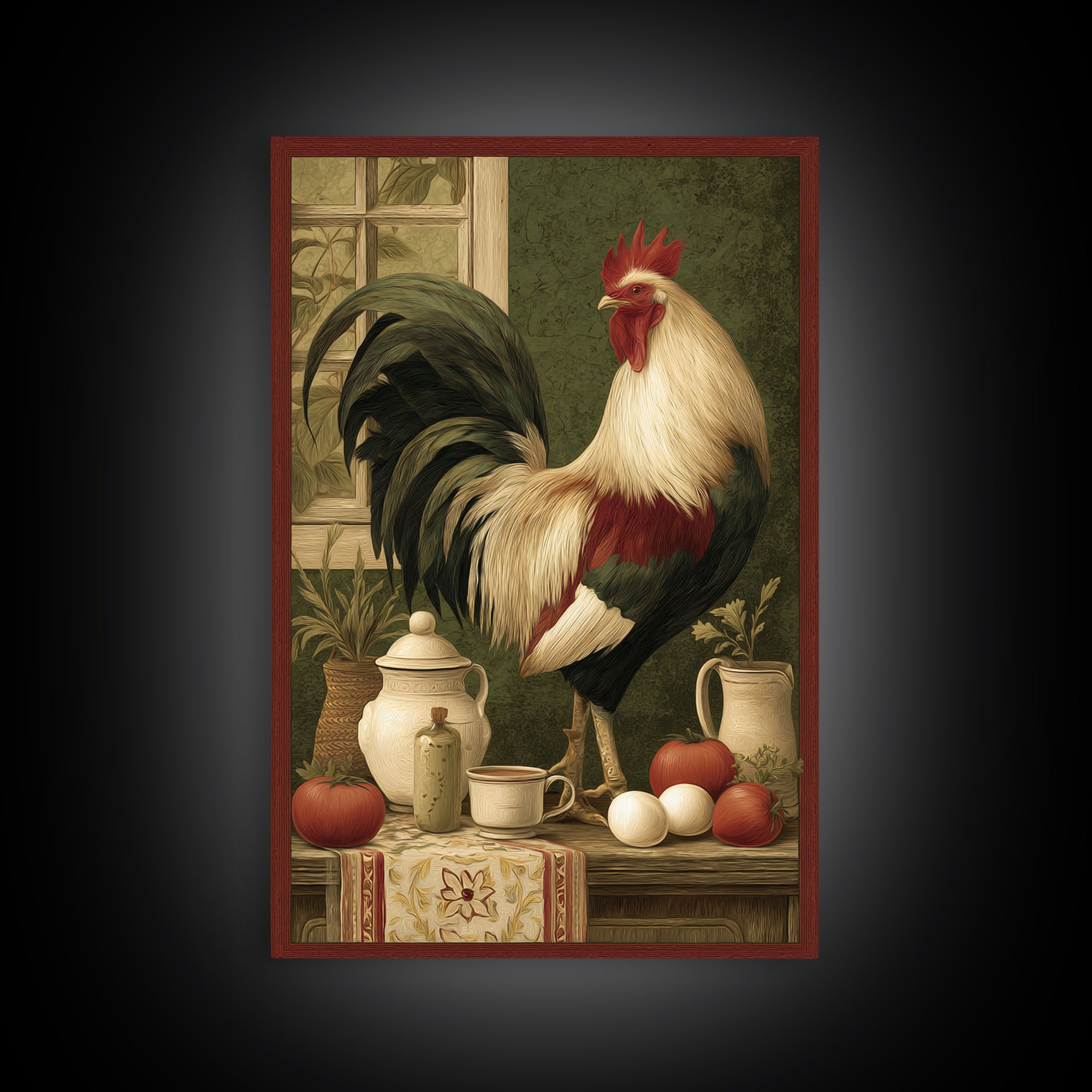 Rooster Portrait for Country Kitchen Charm Framed Canvas Print, Kitchen Art, Trendy Wall Art, Kitchen Decor, Fine Art, Kitchen, KIT-2x3-24
