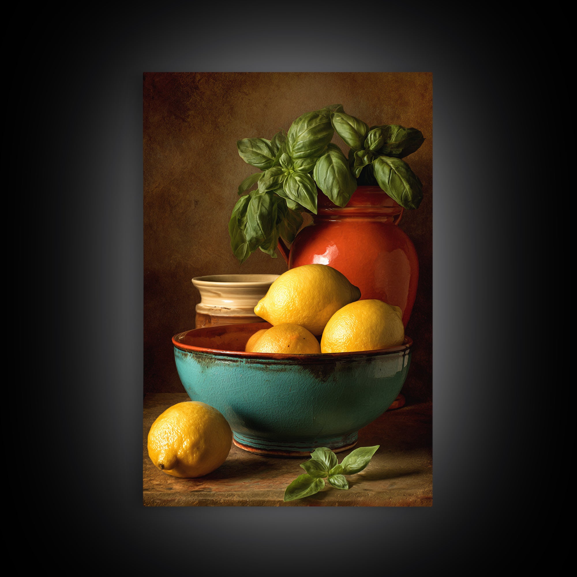 Lemons and Blue Ceramic Bowl Still Life Framed Canvas Print, Kitchen Art, Contemporary Art, Kitchen Decor, Fine Art, Kitchen, KIT-2x3-34