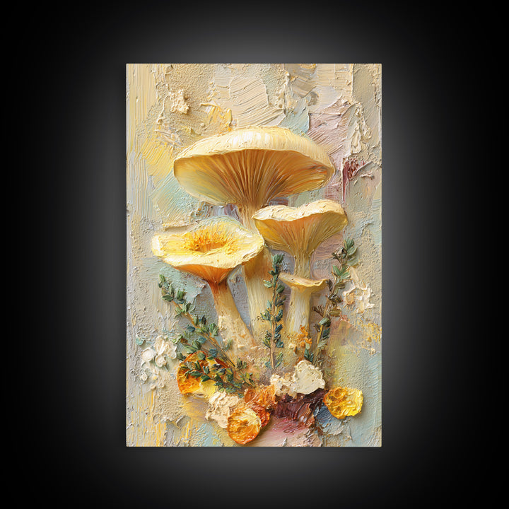 Mushrooms and Thyme Botanical Study Framed Canvas Print, Kitchen Art, Wall Art, Kitchen Decor, Kitchen, Kitchen Wall Art, KIT-2x3-47