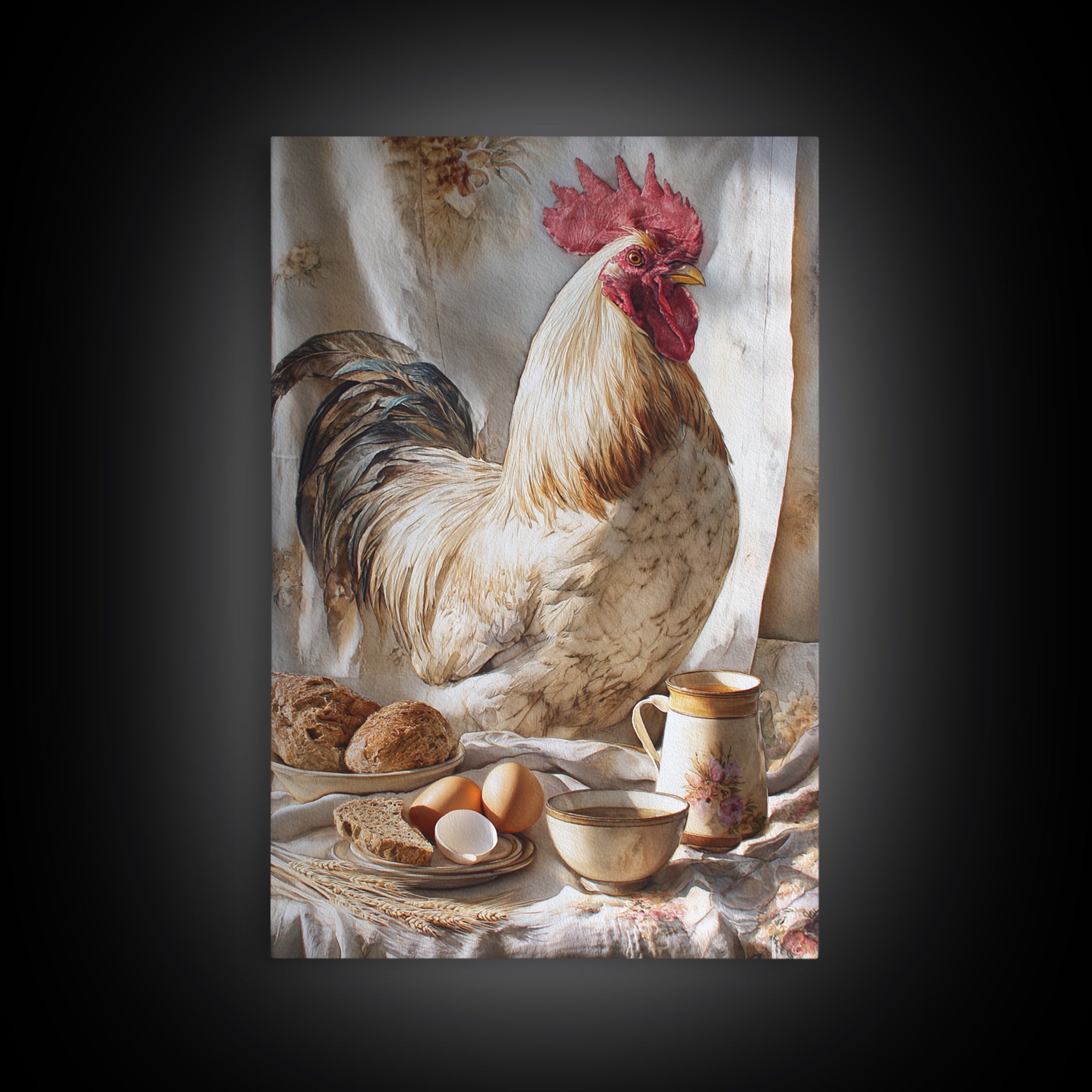 Rooster Portrait for Country Kitchen Charm Framed Canvas Print, Kitchen Art, Boho Decor, Kitchen Decor, Fine Art, Kitchen, KIT-2x3-48