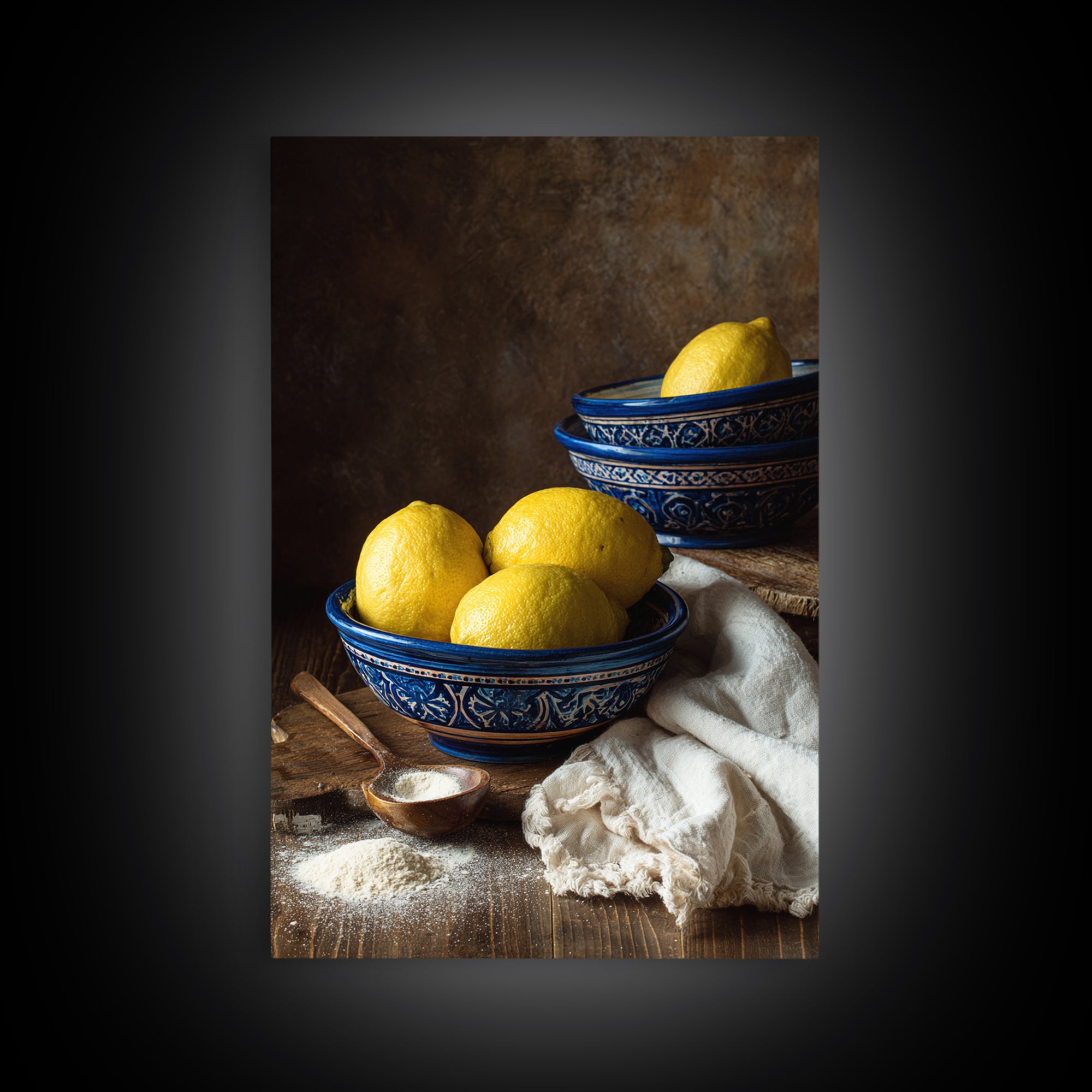 Lemons and Blue Ceramic Bowl Still Life Canvas Print, Kitchen Art, Prints, Kitchen Decor, Fine Art, Kitchen, Kitchen Wall Decor, KIT-2x3-58