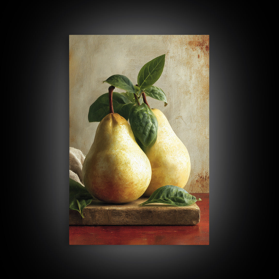 Farmhouse Pears on a Wooden Board Canvas Print, Kitchen Art, Digital Wall Art, Kitchen Decor, Fine Art, Kitchen, Kitchen Prints, KIT-2x3-65