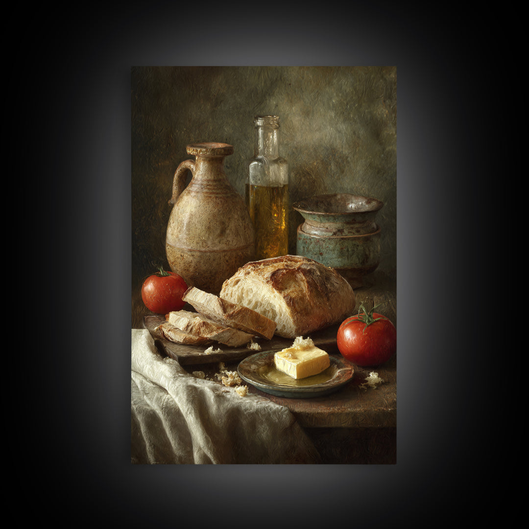 Fresh Bread with Butter and Honey Framed Canvas Print, Kitchen Art, Kitchen, Kitchen Decor, Watercolor Art, Kitchen, KIT-2x3-74