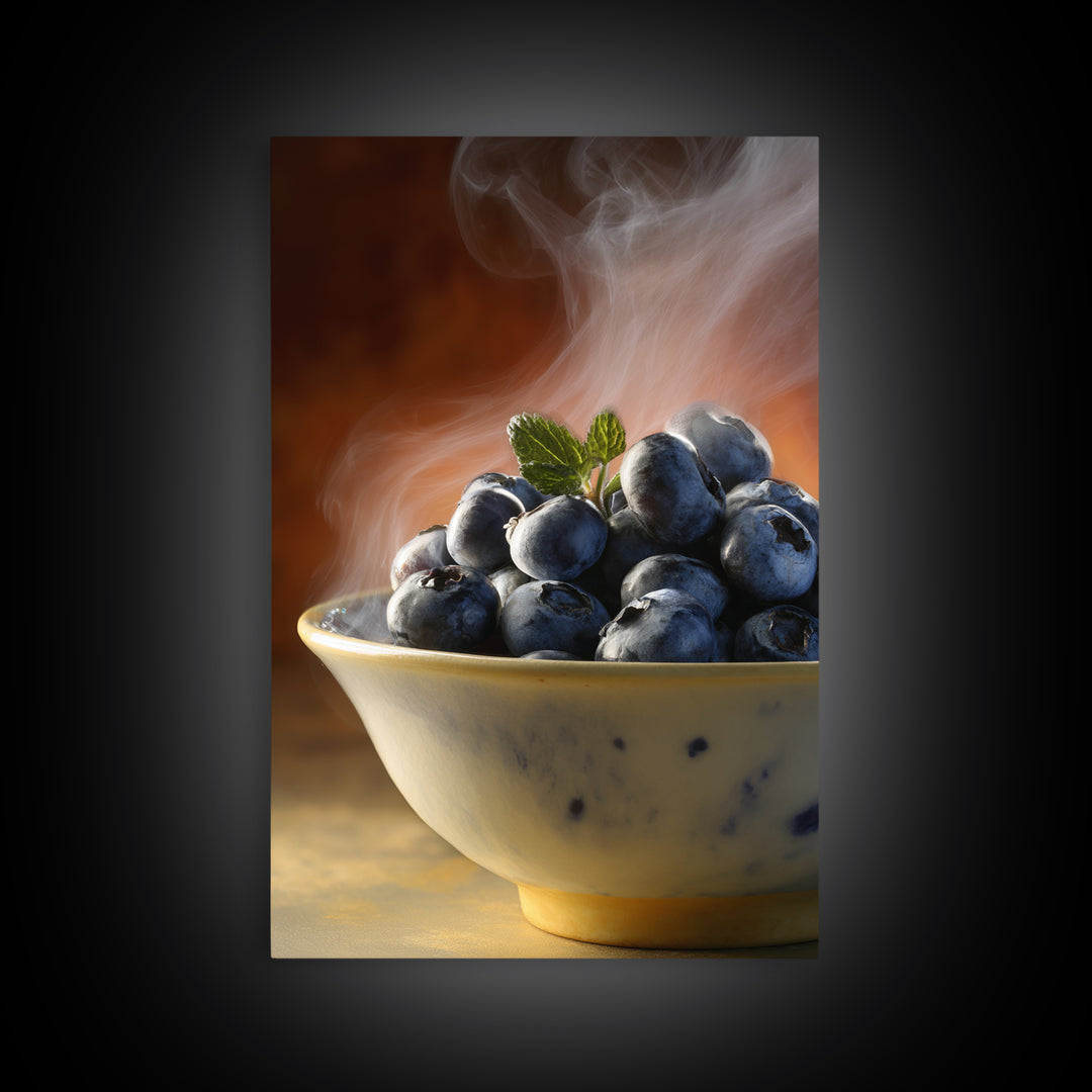 Blueberries in a White Bowl Framed Canvas Print, Kitchen Art, Art Prints, Kitchen Decor, Fine Art, Kitchen, Modern Art, KIT-2x3-75