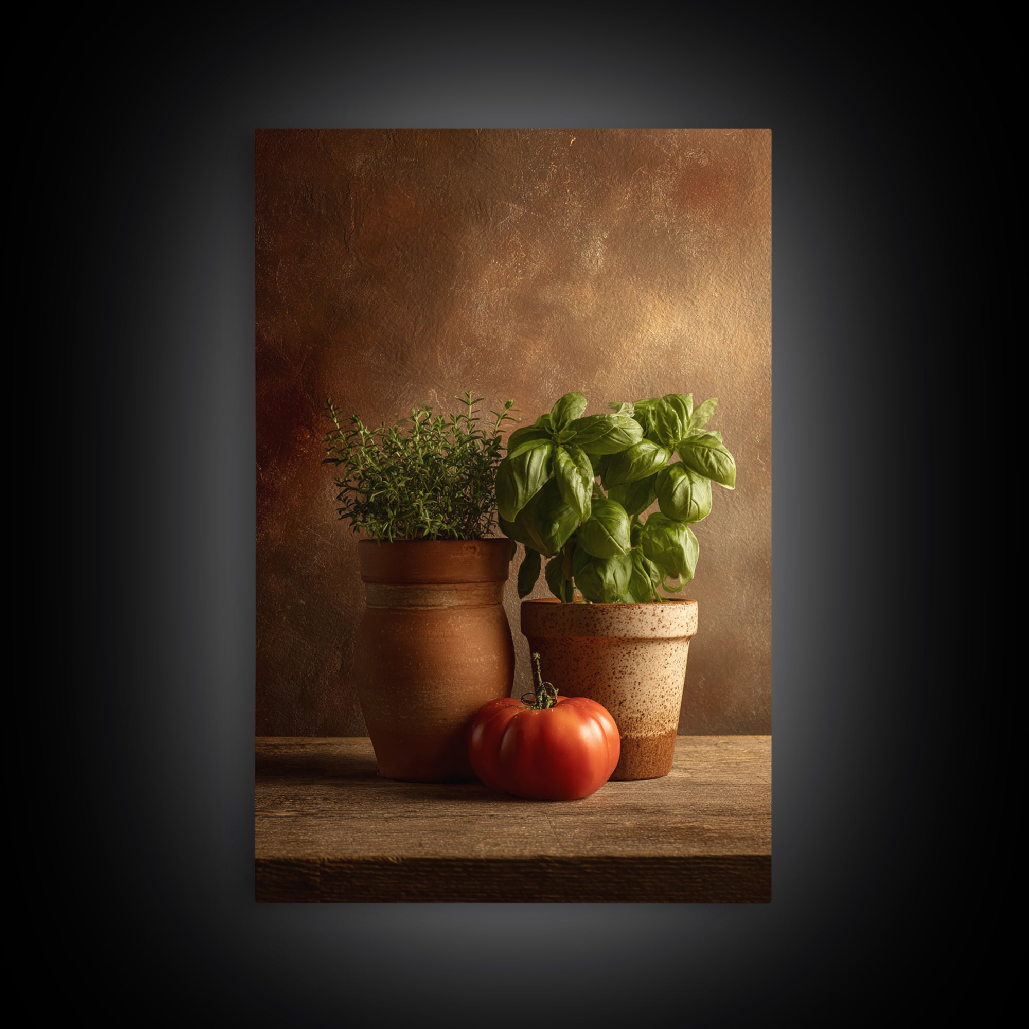 Fresh Herbs in Terracotta Pots Canvas Print, Kitchen Art, Digital Print, Kitchen Decor, Oil Painting, Kitchen, Kitchen Print, KIT-2x3-81