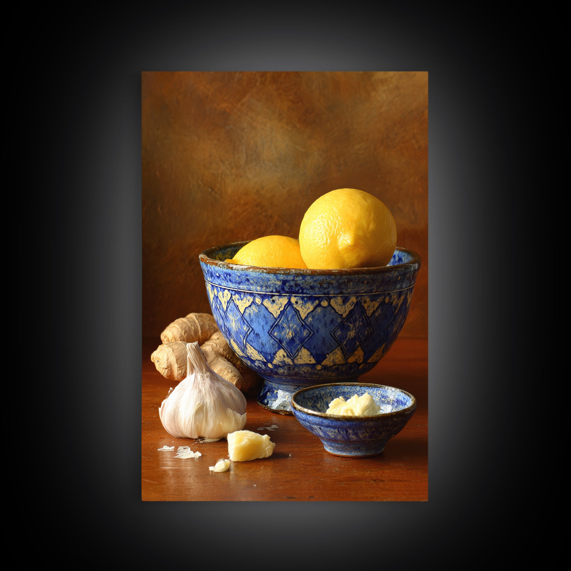 Lemons and Blue Ceramic Bowl Still Life Canvas Print, Kitchen Art, Prints, Kitchen Decor, Fine Art, Kitchen, Kitchen Wall Decor, KIT-2x3-82