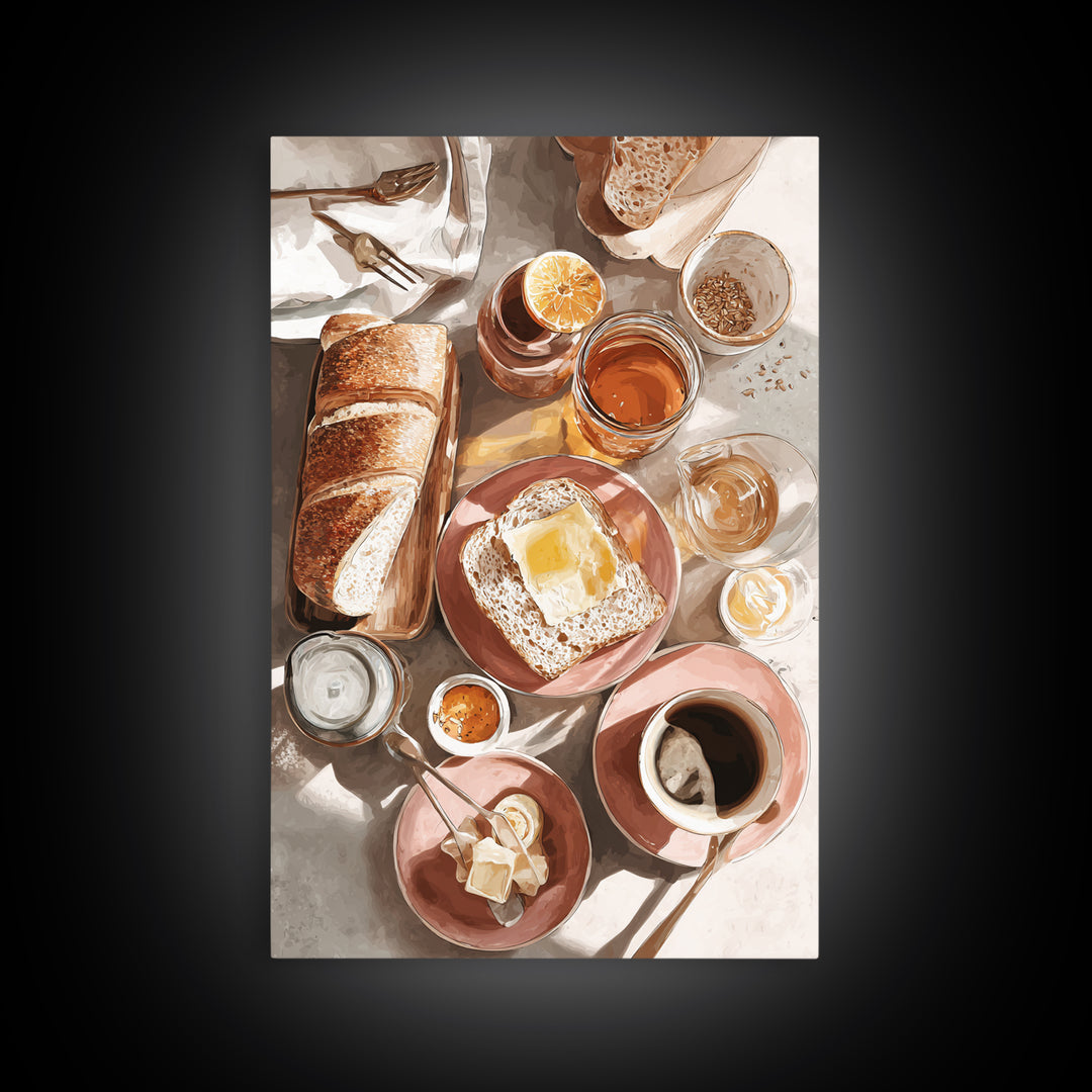 Fresh Bread with Butter and Honey Framed Canvas Print, Kitchen Art, Kitchen, Kitchen Decor, Watercolor Art, Kitchen, KIT-2x3-98