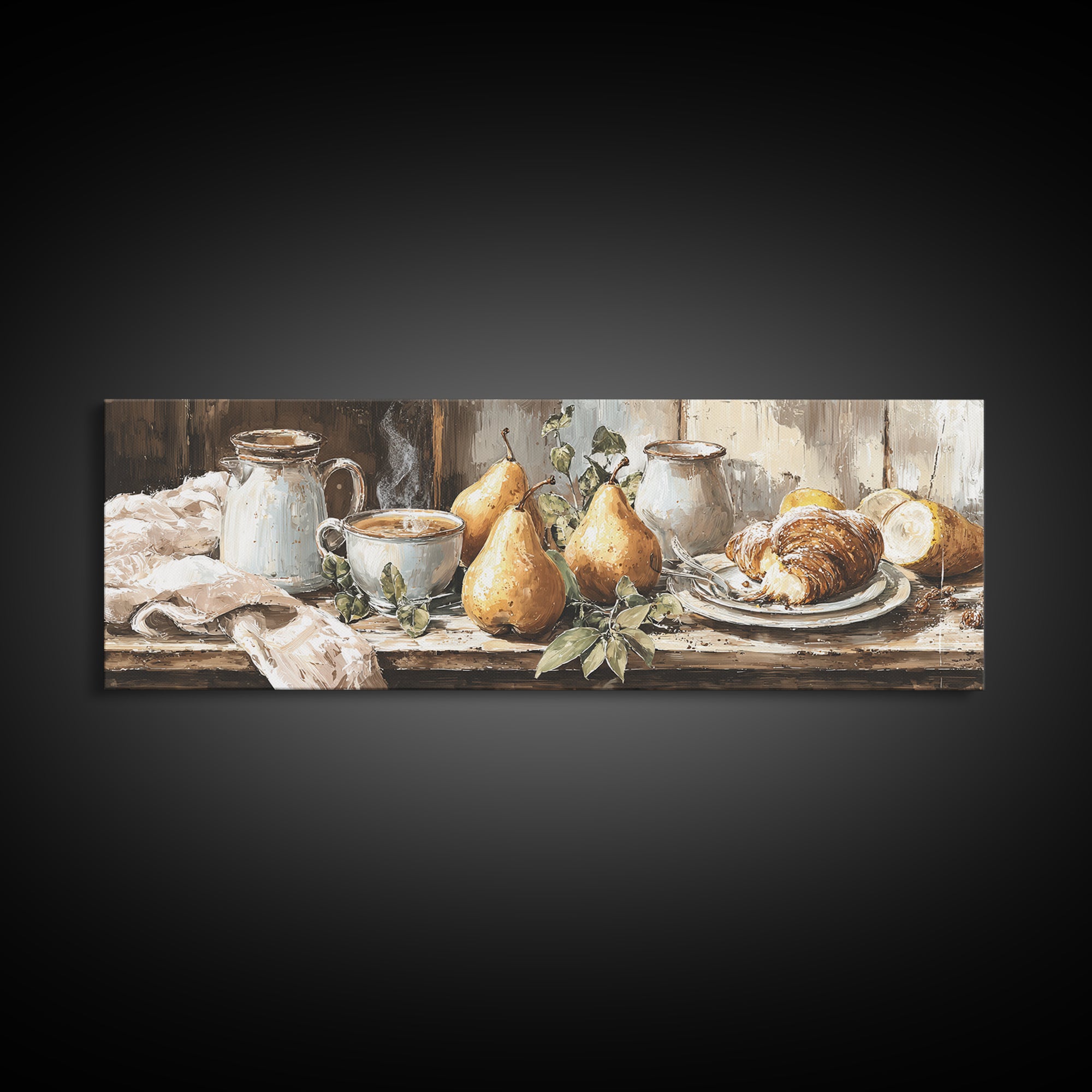 Farmhouse Pears on a Wooden Board Framed Canvas Print, Kitchen Art, Digital Print, Kitchen Decor, Kitchen, Kitchen Print, KIT-3x1-1