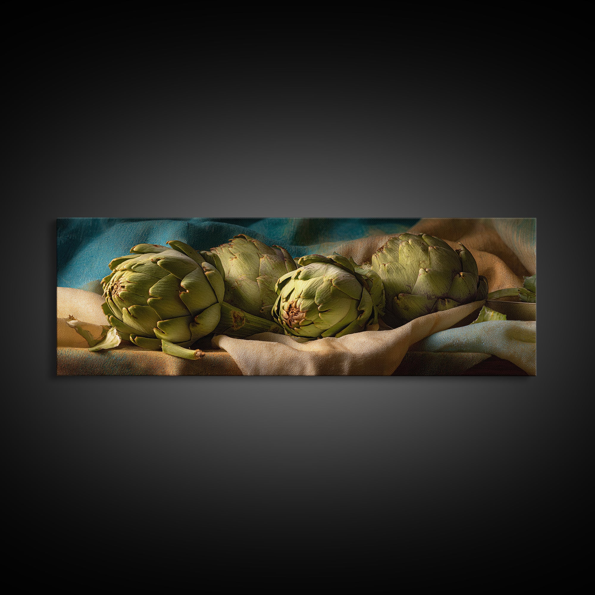 Artichoke Closeup in Painterly Green Tones Framed Canvas Print, Kitchen Art, Trendy Wall Art, Kitchen Decor, Fine Art, Kitchen, KIT-3x1-12
