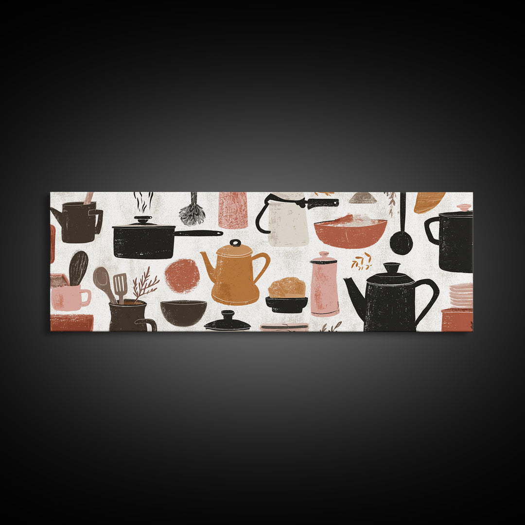 Kitchen Utensil Silhouettes Canvas Print, Kitchen Art, Art Deco, Kitchen Decor, Fine Art, Kitchen, Poster Art, Trendy Wall Art, KIT-3x1-13