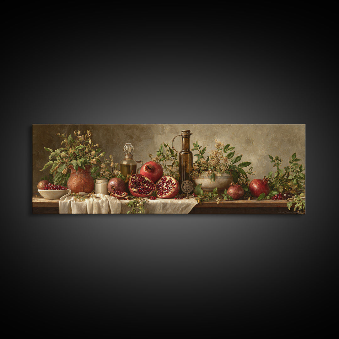 Figs Pomegranates and Linen Composition Canvas Print, Kitchen Art, Kitchen Art Print, Kitchen Decor, Abstract Art, Kitchen, KIT-3x1-14