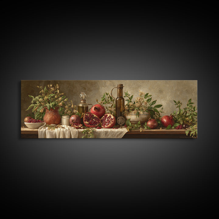 Figs Pomegranates and Linen Composition Canvas Print, Kitchen Art, Kitchen Art Print, Kitchen Decor, Abstract Art, Kitchen, KIT-3x1-14