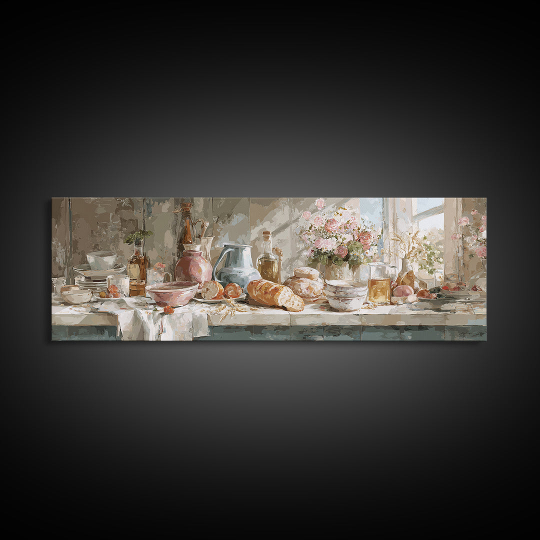 Floral Bouquet in a Kitchen Pitcher Canvas Print, Kitchen Art, Modern Art, Kitchen Decor, Fine Art, Kitchen, Neutral Decor, KIT-3x1-16