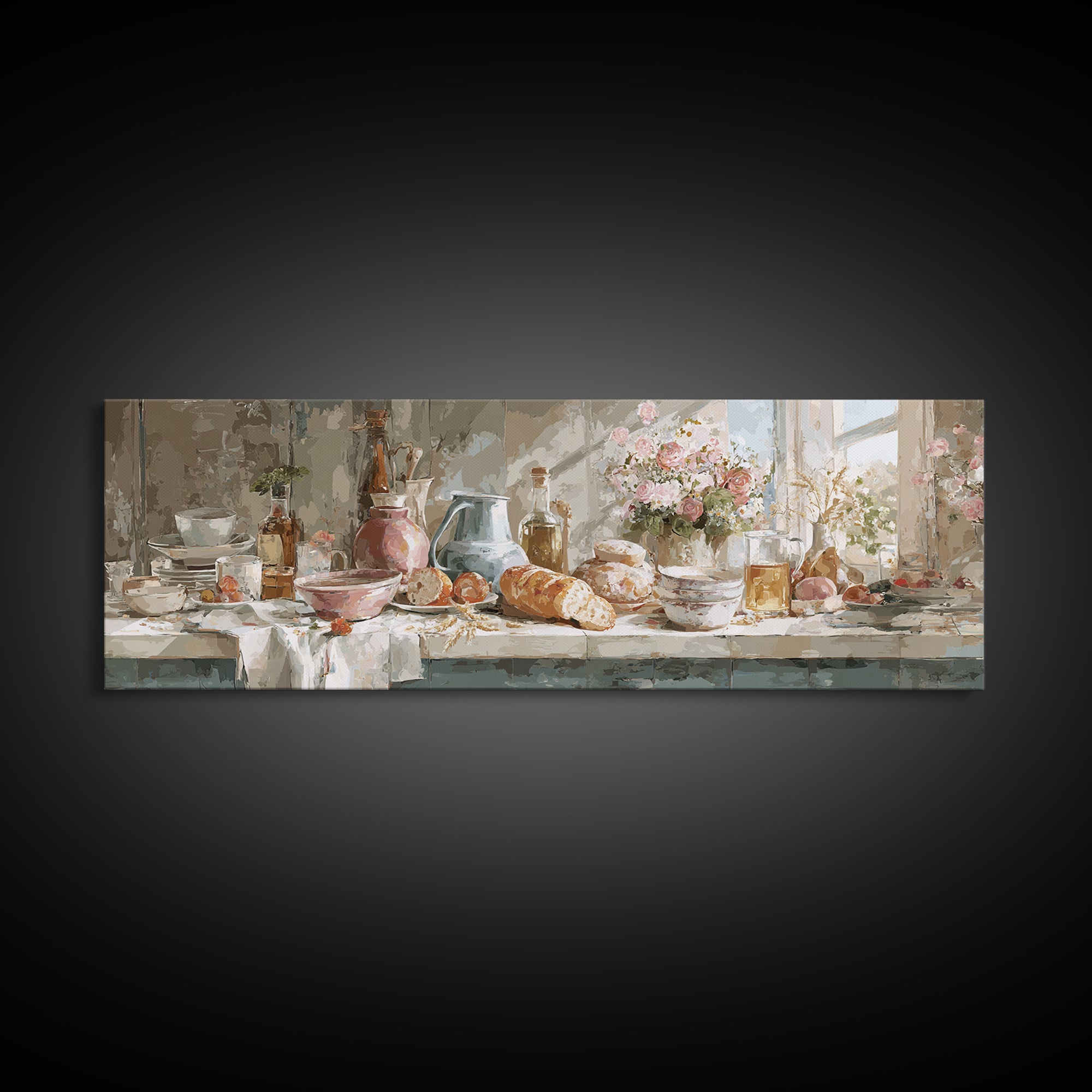 Floral Bouquet in a Kitchen Pitcher Canvas Print, Kitchen Art, Modern Art, Kitchen Decor, Fine Art, Kitchen, Neutral Decor, KIT-3x1-16