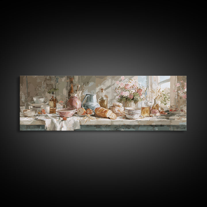 Floral Bouquet in a Kitchen Pitcher Canvas Print, Kitchen Art, Modern Art, Kitchen Decor, Fine Art, Kitchen, Neutral Decor, KIT-3x1-16