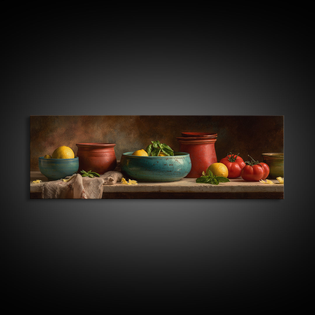 Lemons and Blue Ceramic Bowl Still Life Framed Canvas Print, Kitchen Art, Printable Wall Art, Kitchen Decor, Fine Art, Kitchen, KIT-3x1-18