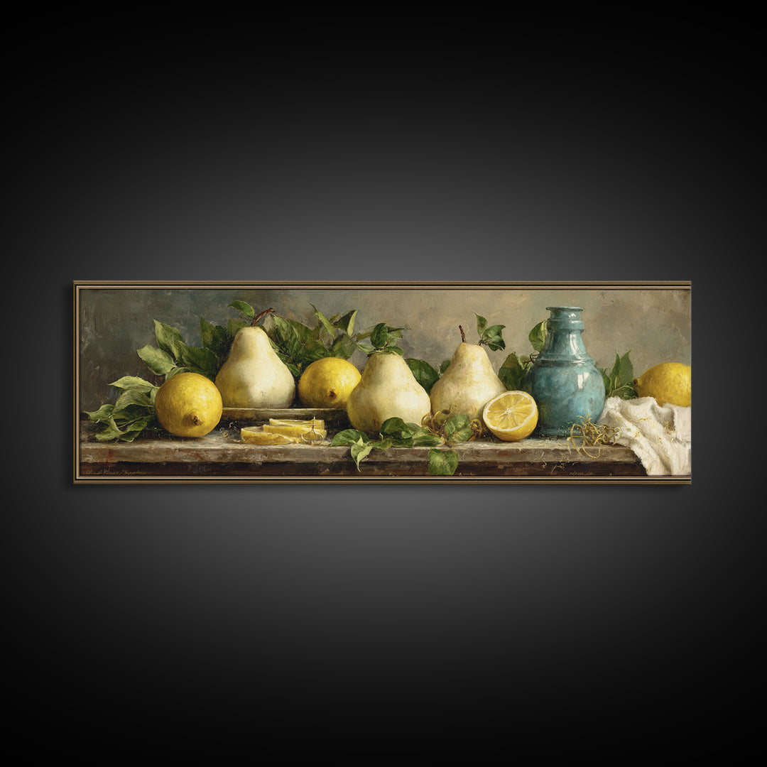 Farmhouse Pears on a Wooden Board Canvas Print, Kitchen Art, Modern Art, Kitchen Decor, Abstract Art, Kitchen, Neutral Decor, KIT-3x1-25