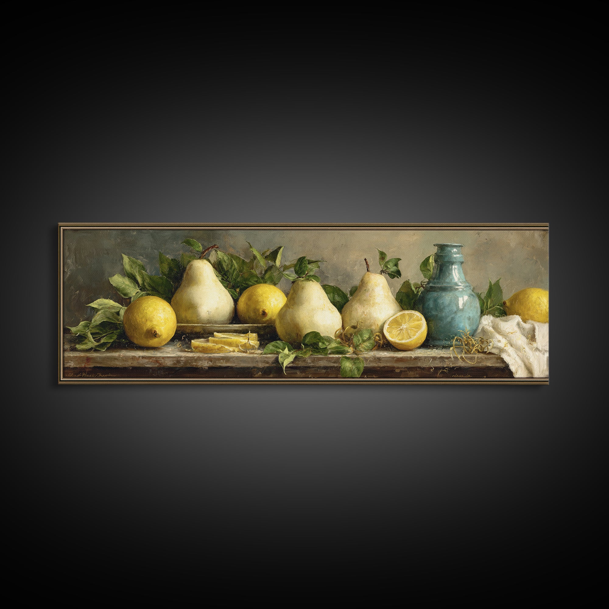 Farmhouse Pears on a Wooden Board Canvas Print, Kitchen Art, Modern Art, Kitchen Decor, Abstract Art, Kitchen, Neutral Decor, KIT-3x1-25