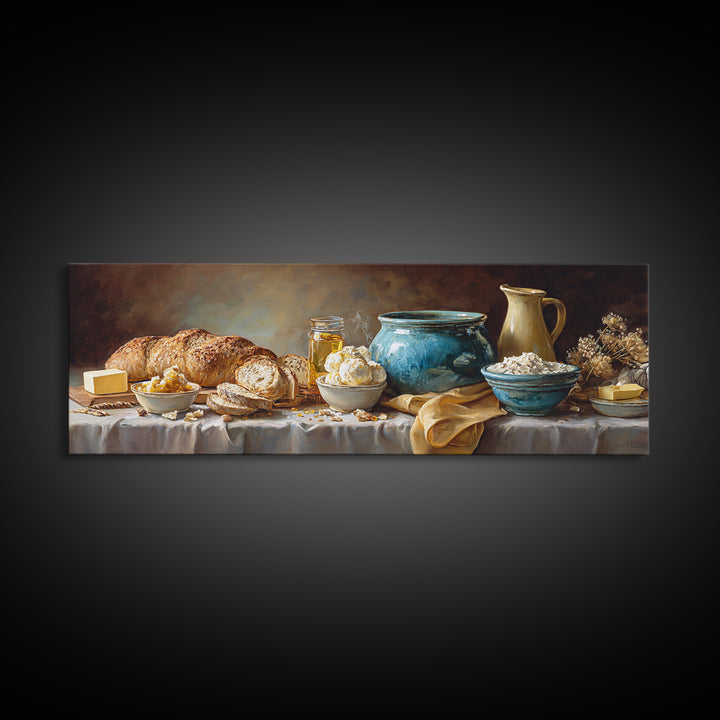 Fresh Bread with Butter and Honey Canvas Print, Kitchen Art, Art Prints, Kitchen Decor, Abstract Art, Kitchen, Modern Art, KIT-3x1-34
