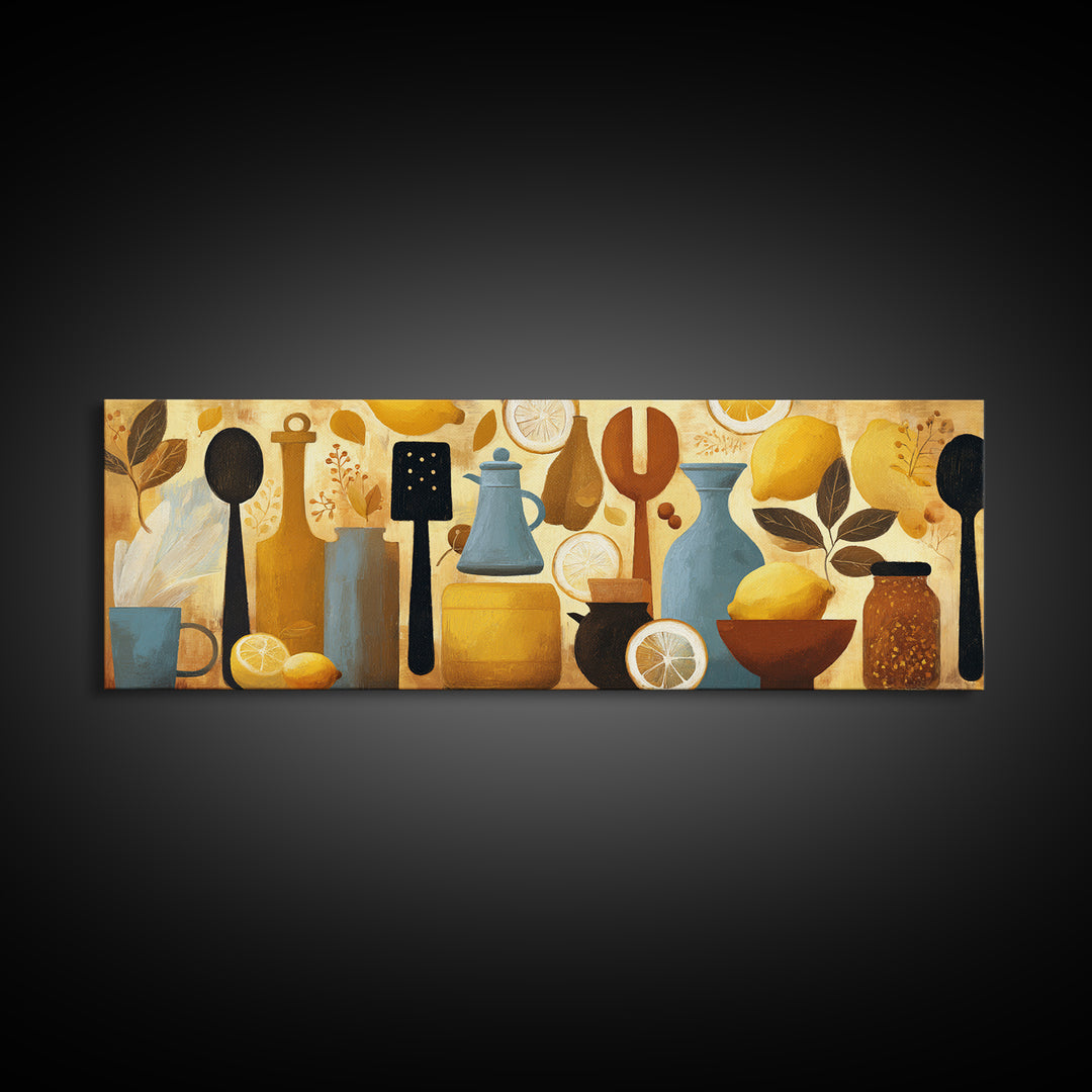Kitchen Utensil Silhouettes Framed Canvas Print, Kitchen Art, Kitchen Decor, Abstract Art, Kitchen, Kitchen Art Print, KIT-3x1-37