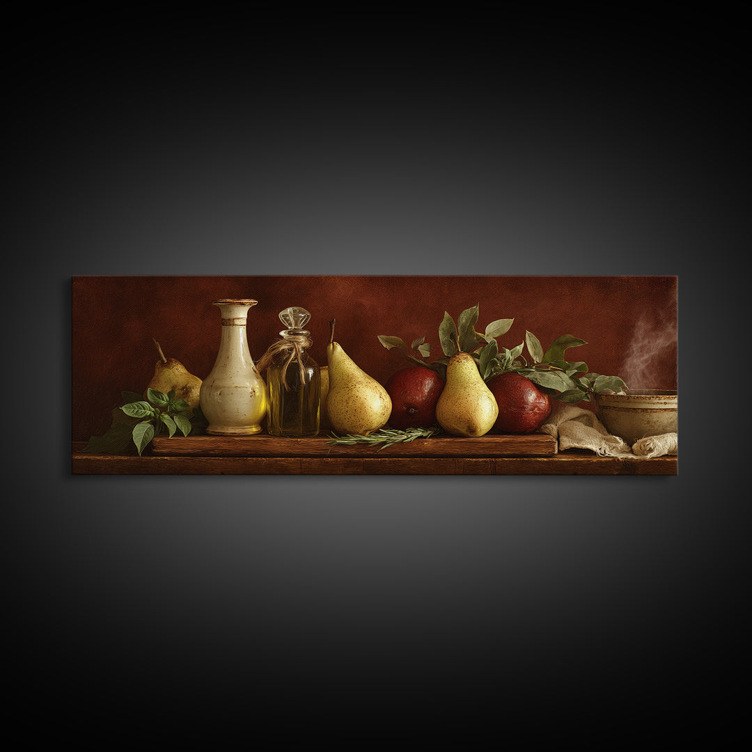Farmhouse Pears on a Wooden Board Canvas Print, Kitchen Art, Modern Art, Kitchen Decor, Abstract Art, Kitchen, Neutral Decor, KIT-3x1-49