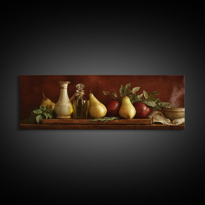 Farmhouse Pears on a Wooden Board Canvas Print, Kitchen Art, Modern Art, Kitchen Decor, Abstract Art, Kitchen, Neutral Decor, KIT-3x1-49