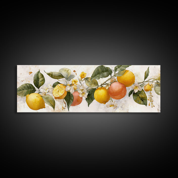 Orange Citrus Botanical Branch Framed Canvas Print, Kitchen Art, Kitchen Decor, Oil Painting, Kitchen, Kitchen Wall Decor, KIT-3x1-51