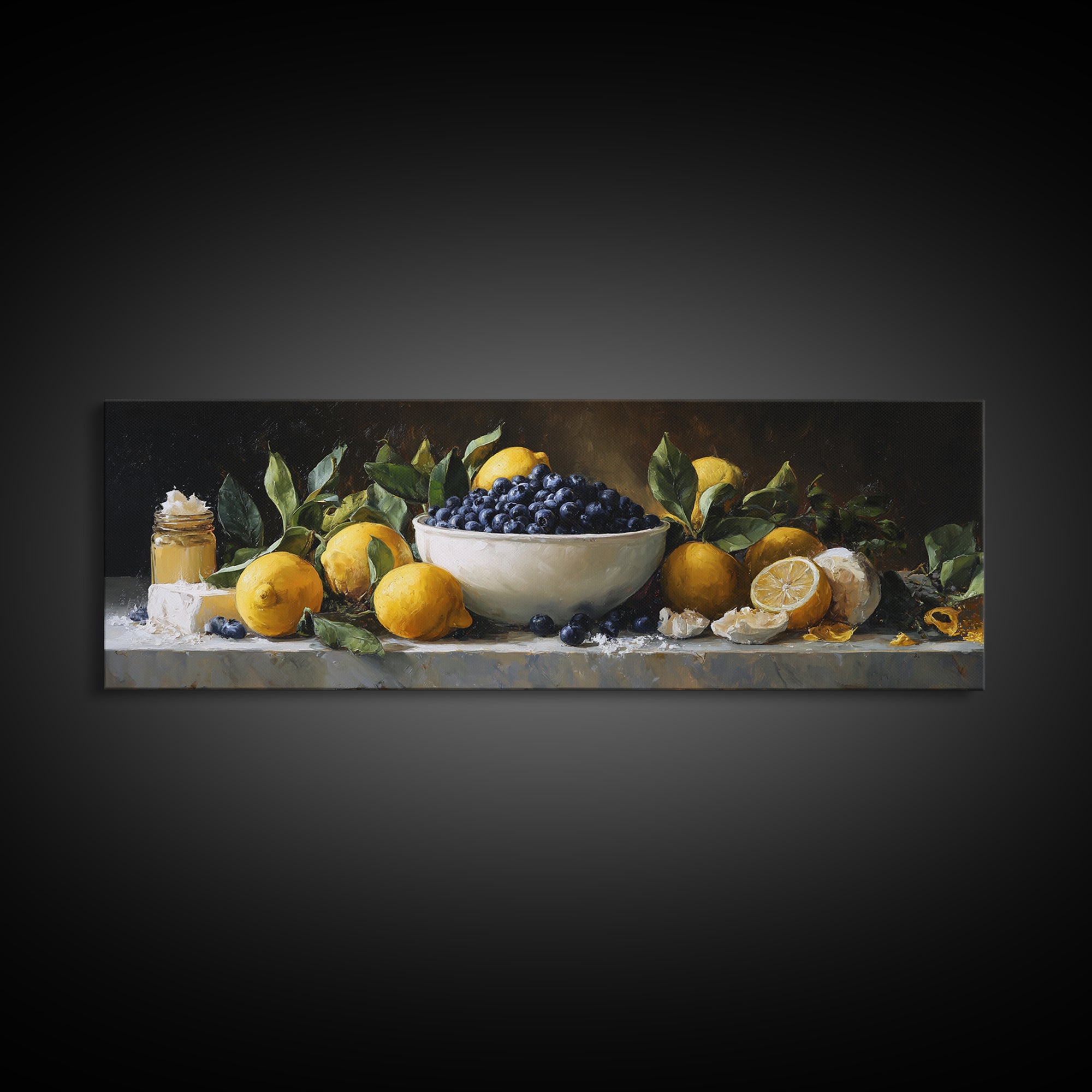 Blueberries in a White Bowl Framed Canvas Print, Kitchen Art, Wall Art, Kitchen Decor, Fine Art, Kitchen, Kitchen Wall Art, KIT-3x1-59